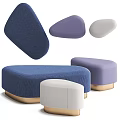 Colorful Fabric Ottoman Stools With Round Design And Gold Bases