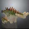 Detailed Block Style Large And Small Dinosaur Model Figures With Green Moss And Orange Spines