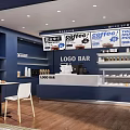 Logo Bar Interior With Blue Design Tables Chairs Coffee Tea Smoothies 3d model