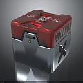 Modern Red And Silver Cube Electronic Device With Top Buttons Interface And Side Vents