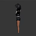 Fashionable Black Hoodie With Wolf Ear Design And Matching Shorts Outfit