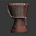 Traditional Handcrafted Drum with Red Body White Drumhead Colorful Trim and Carved Patterns