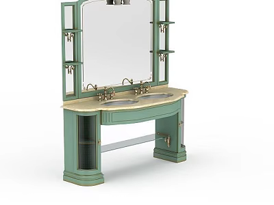 Vintage Green Bathroom Vanity Set with Double Sinks Mirror and Storage Cabinets 3d model