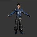 3D Character Model In Blue Costume With Lightning Symbol Standing Pose