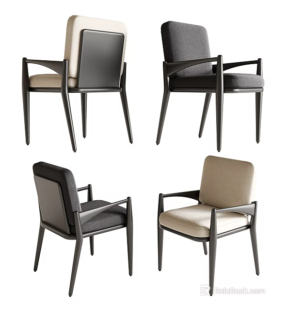 Modern Single Chair With Dark Frame Armrests And Different Fabric Colors Shown In Multiple Angles 3d model 