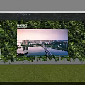 Exhibition Space With Green Plant Wall Large Screen Cityscape Lawn Floor And Picture Frames