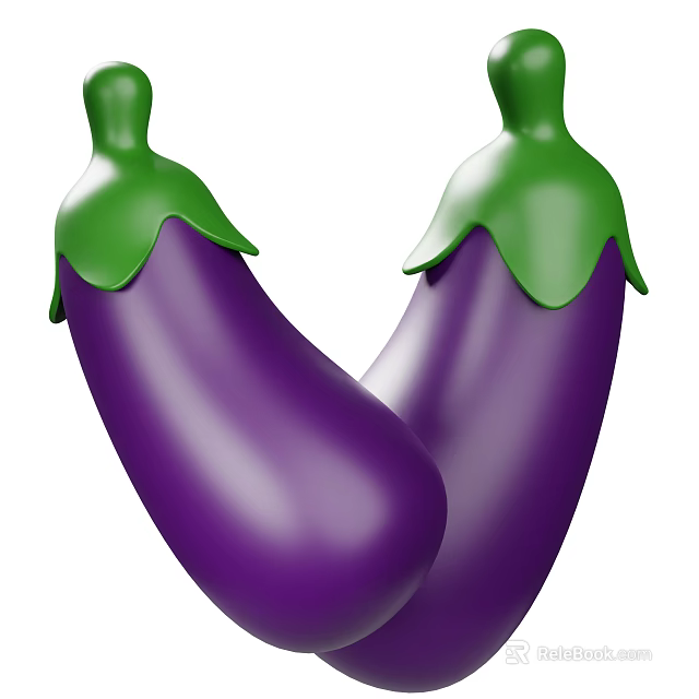 Fresh Ripe Purple Eggplants With Green Stems And Smooth Skin 3d model 