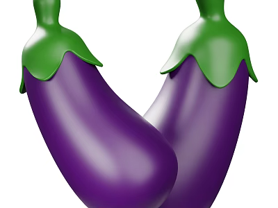 Fresh Ripe Purple Eggplants With Green Stems And Smooth Skin 3d model