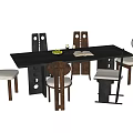 Middle ancient style dining table and chair combination dining chair dining table single chair 3d model