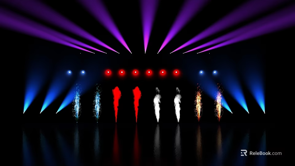 Colorful Performance Stage With Purple Blue Red Lights And Colored Smoke Effects 3d model 