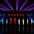Colorful Performance Stage With Purple Blue Red Lights And Colored Smoke Effects