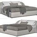 Modern Double Bed With Gray Bed Sheets White Pillows And Soft Blanket