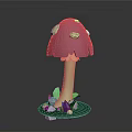 Pink Mushroom Plant With Umbrella Cap Yellow Spots And Stem Green Base Purple Pink Decorations