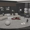 Modern Living Room Sofa And Coffee Table Set With Piano Decorative Carpet And Bookshelf