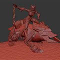 Fantasy Character Riding Armored Creature With Chain Weapon And Glowing Blue Accents
