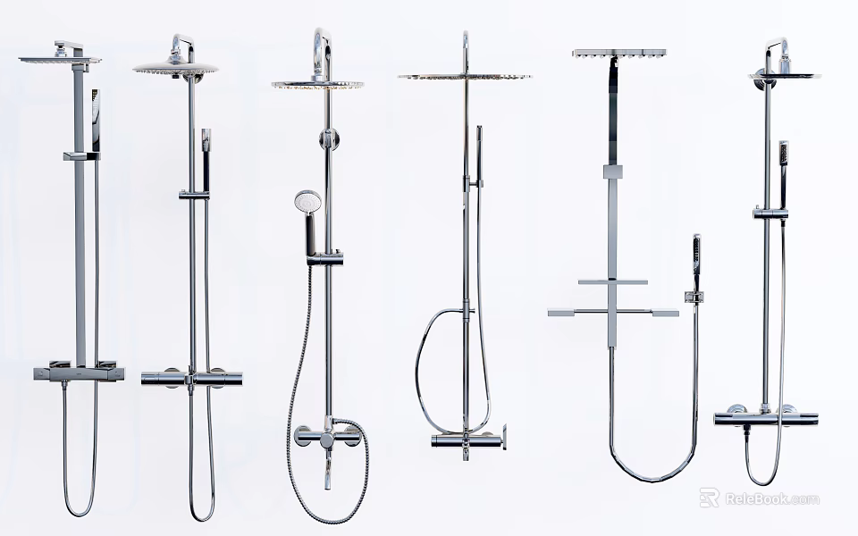 Various Modern Shower Head Systems Featuring Multiple Styles And Stainless Steel Construction 3d model
