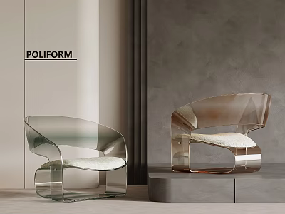 Modern Transparent Lounge Chairs With White Cushions And Curved Design In Minimalist Room 3d model