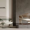 Modern Transparent Lounge Chairs With White Cushions And Curved Design In Minimalist Room