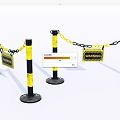 Safety Barriers With Yellow Black Striped Posts And Chains And Danger Signs