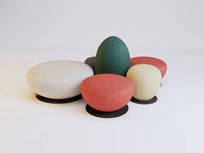 Colorful Round Woven Poufs in Modern Design for Living Room Decor 3d model