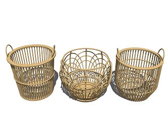 Modern Storage Basket Rattan Laundry Basket 3d model