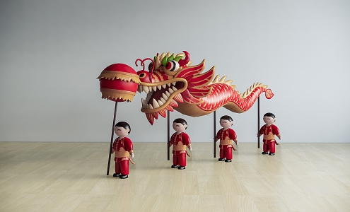 Modern Toy Dragon Dance Figure Toy Ornaments Trendy Play Handset 3d model