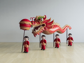 Modern Toy Dragon Dance Figure Toy Ornaments Trendy Play Handset 3d model