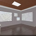 Modern Property Sales Office Interior With Red White Sofas Round Tables And Wooden Ceiling