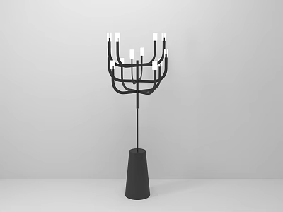 Modern Black Floor Lamp With Multiple Arms White Light Shades And Conical Base 3d model