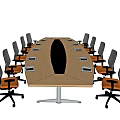 Oval Wooden Conference Table With Ergonomic Chairs And Documents On Surface 3d model