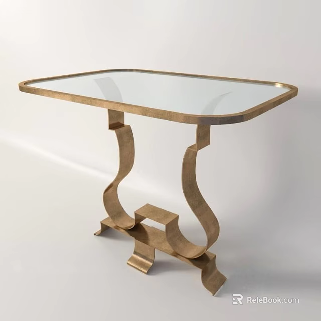 Modern Elegant Console Table With Glass Top And Golden Metal Curved Base 3d model 
