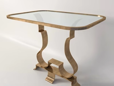 Modern Elegant Console Table With Glass Top And Golden Metal Curved Base 3d model