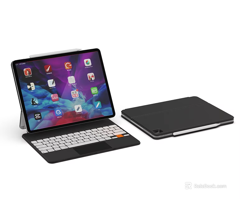 Tablet Computer with Detachable Keyboard and Protective Case Showing App Interface 3d model