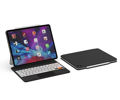Tablet Computer with Detachable Keyboard and Protective Case Showing App Interface 3d model