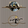 Modern Circular Wall Decor With Illuminated LED Light And Tree Branch Shelf Design 3d model