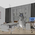 Medical Treatment Room Interior With Bed Equipment Sofa Computer And Window Curtains