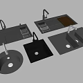 Black Kitchen Sinks In Different Styles With Faucets And Drain Boards 3d model