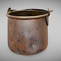 Vintage Copper Bucket Featuring Rustic Patina And Two Metal Handles