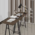Modern Desk Interior With Transparent Chairs Bookshelf Table Lamp And Newspaper