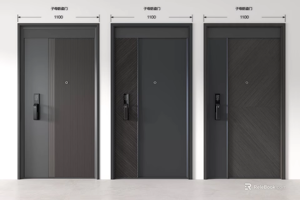 Modern Security Doors With Vertical Lines Secure Locks And Dark Gray Finishes 3d model 