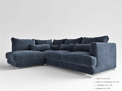 Modern Navy Blue Sectional Sofa With Plush Cushions And Metal Legs 3d model