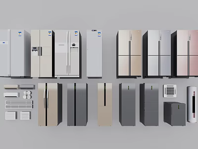 Various Models of Modern Refrigerators and Freezers in Multiple Colors for Home Kitchen 3d model