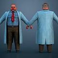 3D Character Model Wearing Blue Coat Red Tie Brown Pants Front Back View 3d model