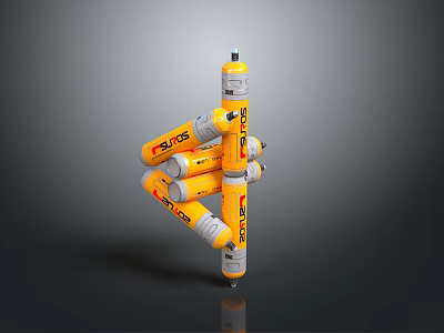 Yellow FUTURUS Robotic Arm Featuring Multiple Segments and Branding Design 3d model