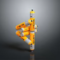 Yellow FUTURUS Robotic Arm Featuring Multiple Segments and Branding Design 3d model