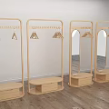 Modern Wooden Clothes Racks With Mirrors Hanging Hooks And Base Storage Shelves Interior