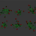 Clusters of Fresh Red Strawberries with Green Leaves Scattered on Gray Background