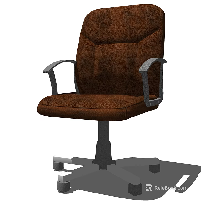 Brown Leather Office Chair With Padded Backrest Metal Armrests And Wheels 3d model 