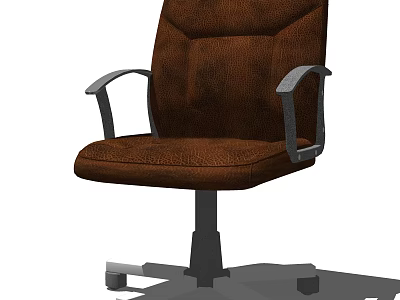 Brown Leather Office Chair With Padded Backrest Metal Armrests And Wheels 3d model