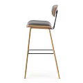 Modern Grey Upholstered Bar Stool with Wooden Legs and Metal Crossbar